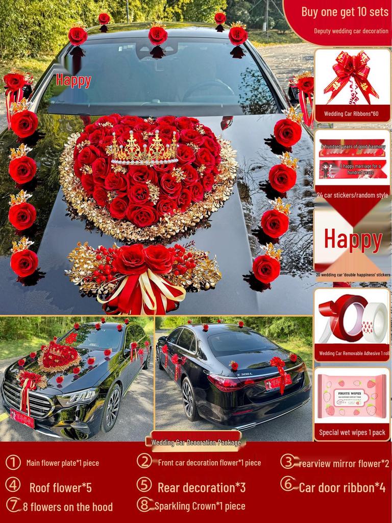 2024 Complete Wedding Car Decoration Set with Suction Cup Attachment