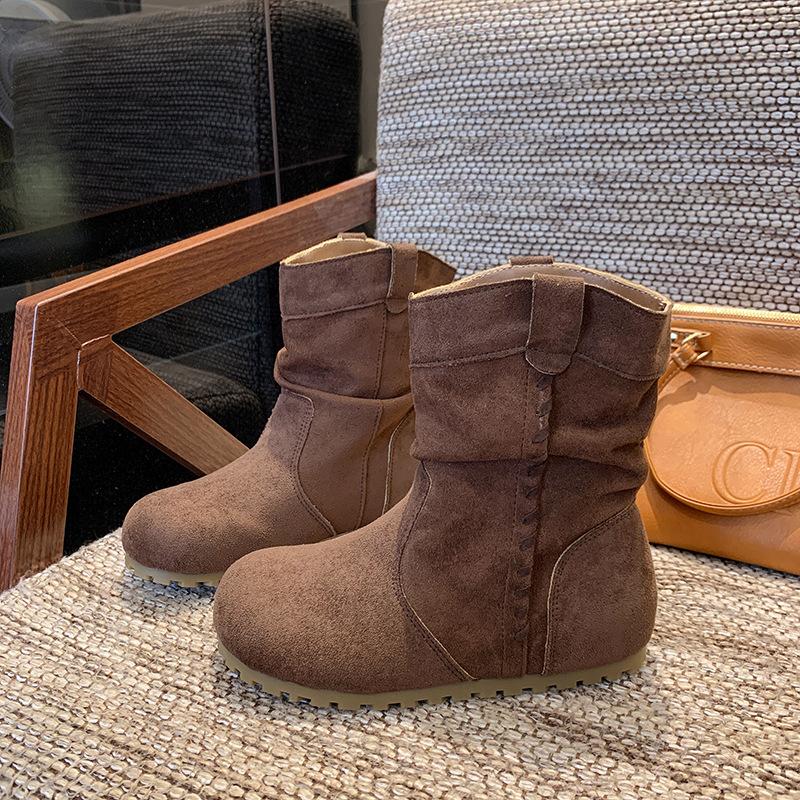 Retro super fire pleated stacking boots women's 2025 autumn new heightening sleeve Martin boots slim Birkenstock short boots
