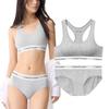 [Carbin Koneer] Women's Bra and Panties Set, Cotton, Non-wired Bra, Sports Bra, High Elasticity, Soft Touch, Suitable for Day and Night Use, Breathabl