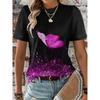 Women's T-Shirt Summer Butterfly Pattern Print Short Sleeve Fashion New Sexy Women's Clothes Print Tees Casual Women's Clothing