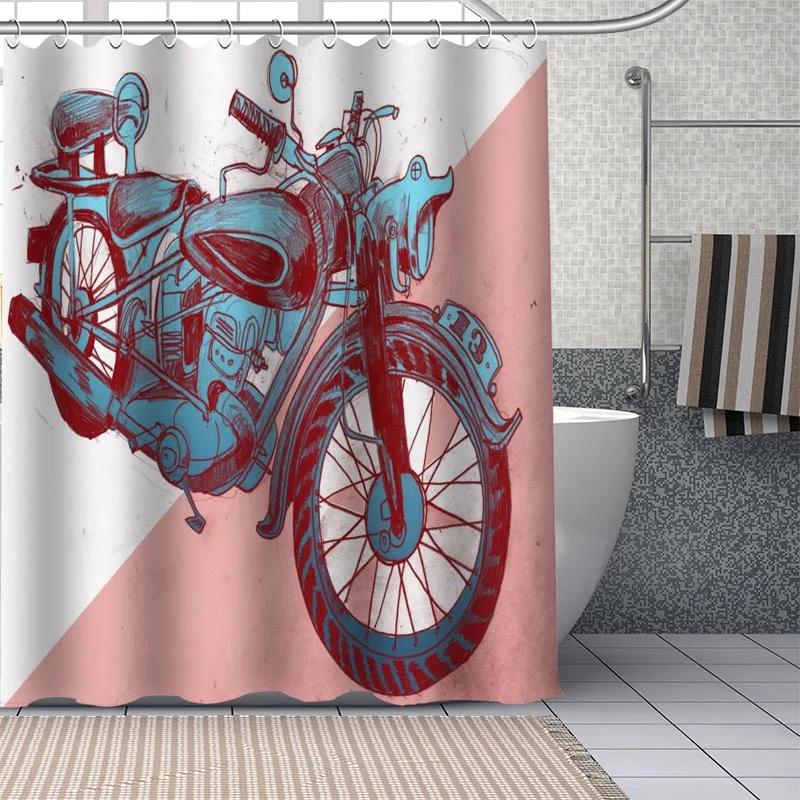 Motociclo Motivo Personalizzato Poliestere Tenda da Bagno Impermeabile Tende da Doccia Geometriche Tenda Serigrafata per Bagno