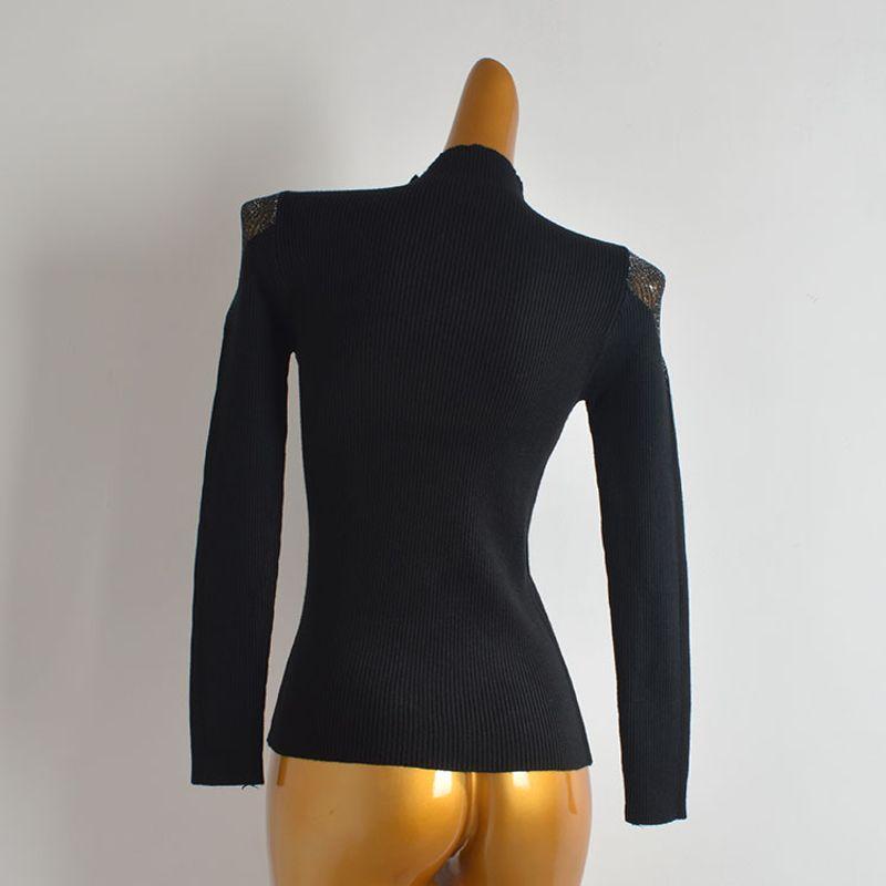 French Simplicity Pure Color Half Collar Pullover Mesh Stitching Long Sleeves Knitwear Women's Fall/Winter Slim Bottoming Shirt Tops