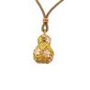 Gold Cloisonné Peach Blossom Gourd Pendant Necklace with Coffee Braided Rope