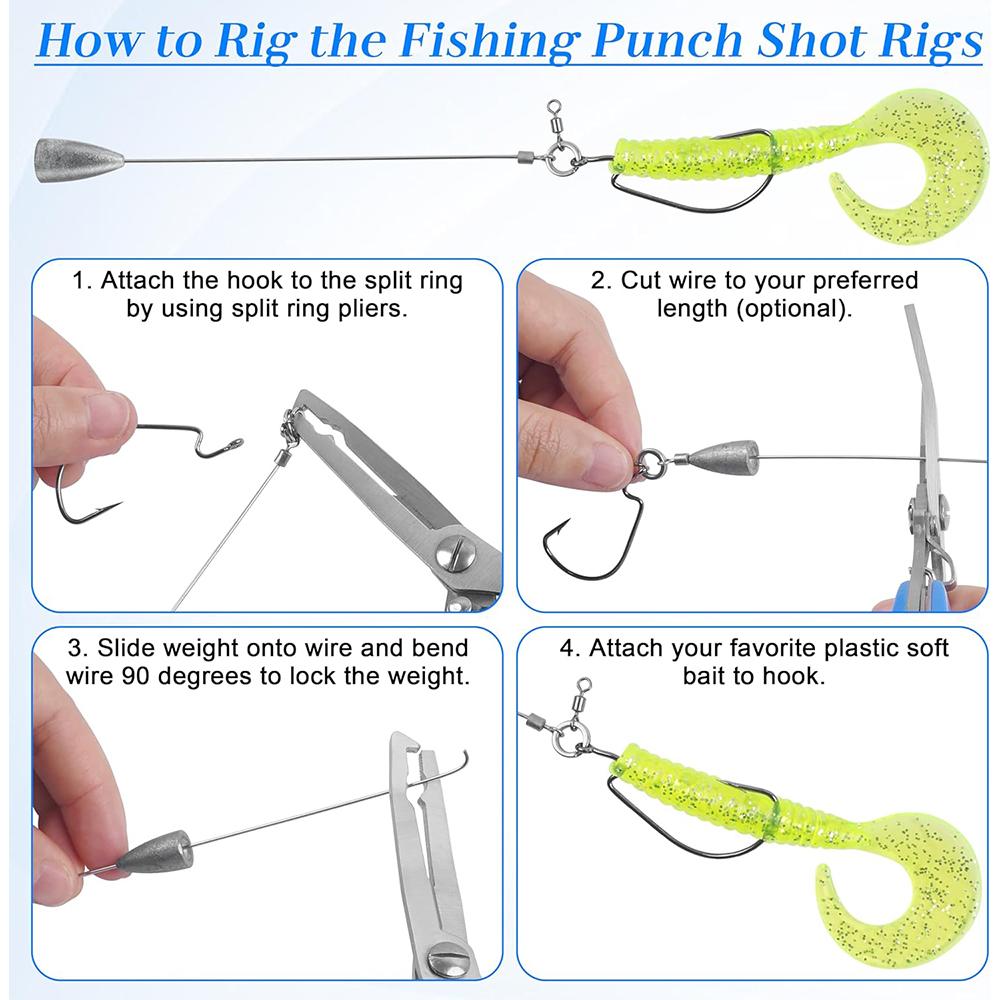 Kit de Montagem Punch Shot 110 Peças Anzóis Flipping Giradores Argolas Divididas Fio de Aço Chumbadas Bala Montagem Drop Shot Ferramentas para Fazer Iscas