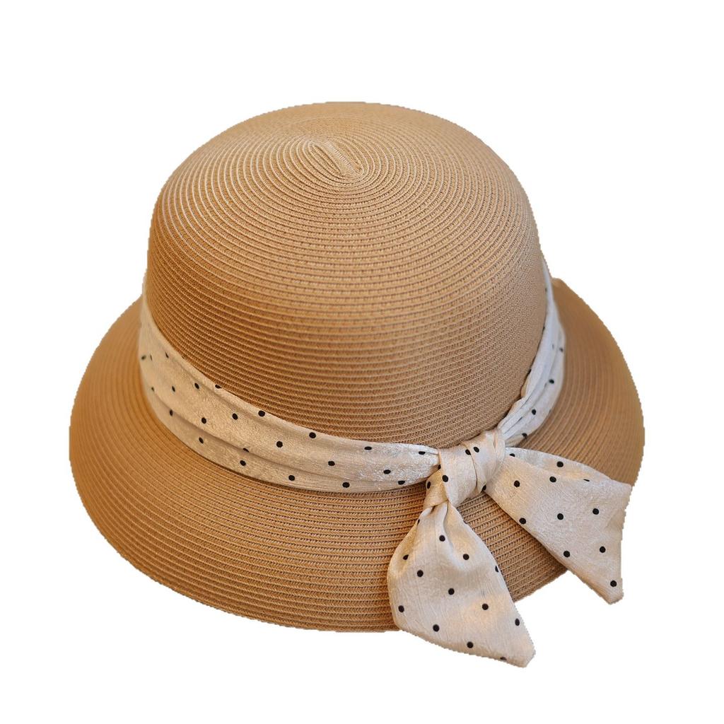French polka dot bow temperament top hat summer sweet versatile vacation wind sunscreen lampshade basin hat women