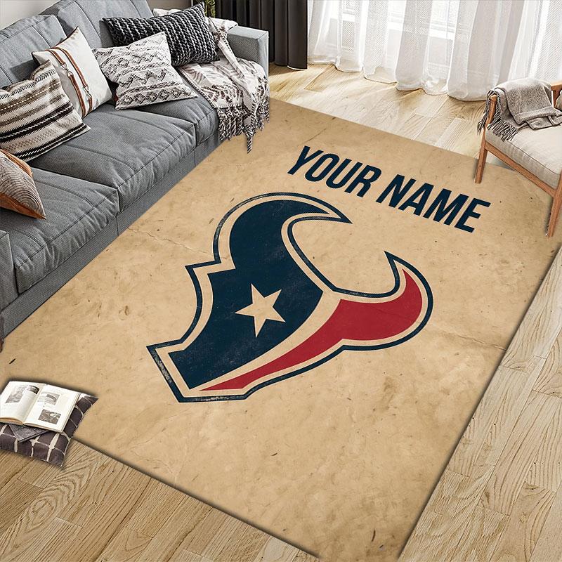 Custom Name,Houston Texans Home Sofa Decoration for Living Room & Bedroom, Non‑Slip Play Flannel Floor Mat for Game Room