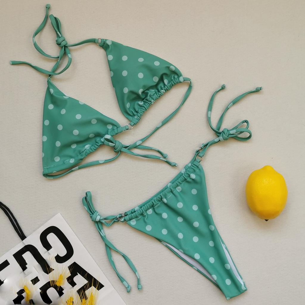 Women's Triangle String Bikini Set Adjustable Tie Swimwear Two Piece Swimsuit with Removable Pads and Ring Detail for Beach Pool