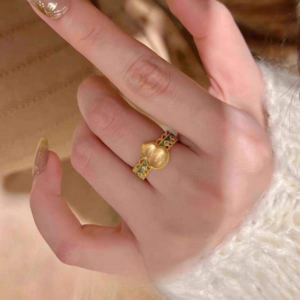 Flower Enamel Finger Rings Gourd Chinese Style Rings Personlized Vintage Open Rings  Hanfu