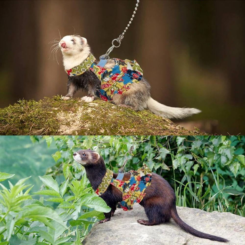 Traction Rope Ferret Harness and Leash Set Floral Pattern Pet Walking Harness Rat