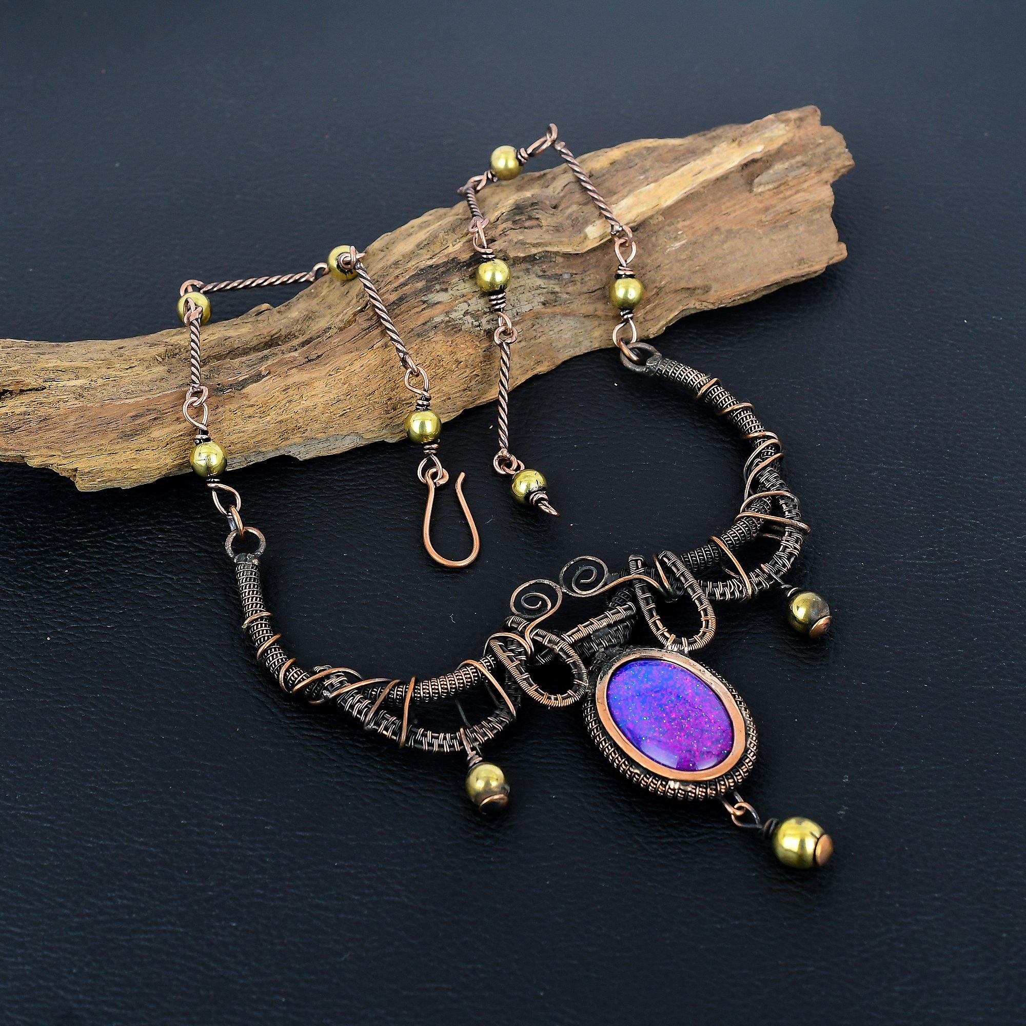 

Ожерелье с австралийским триплетом опала, ожерелье, обернутое медной проволокой 999 пробы, ювелирное изделие с драгоценным камнем, ожерелье ручной работы, удивительное украшение, подарок для нее