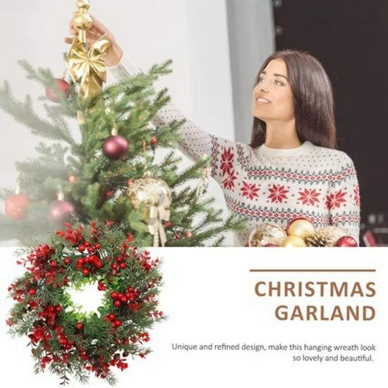 Red Christmas Berry Wreath with Bow and Eucalyptus