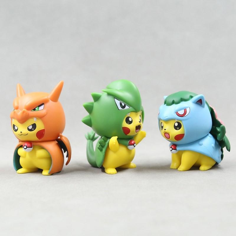 6Pcs/1Set Pocket Monsters Anime Figure Kawaii Pikachu In Disguise Action Figures PVC Desktop Decorations Model Dolls Toy Gifts