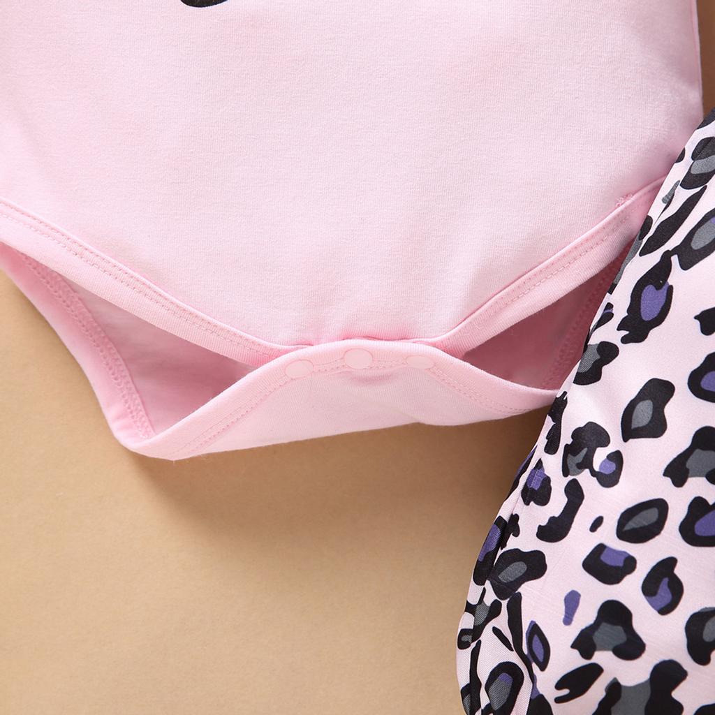 Newborn Infant  Valentine Print Romper Bodysuit+Leopard Print Pants Set