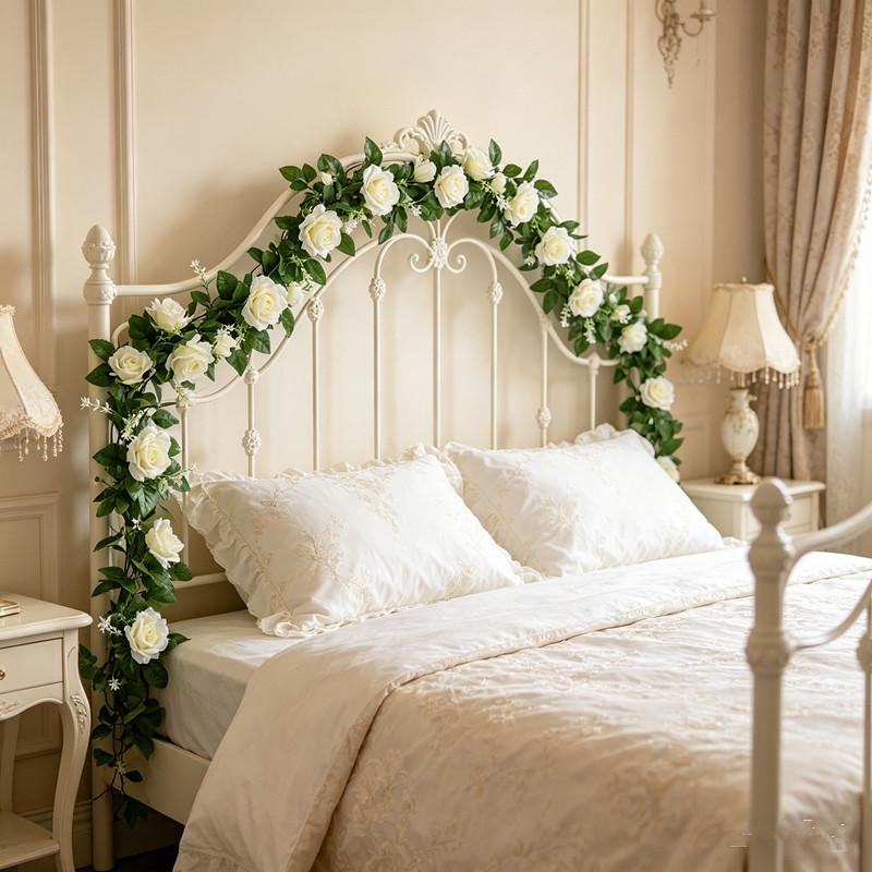 1 stk 2,2M Kunstig Hvid Blomst Falsk Hængende Falsk Ranke Planter Blade Kunstige Krans Blomster Bryllupsdekoration