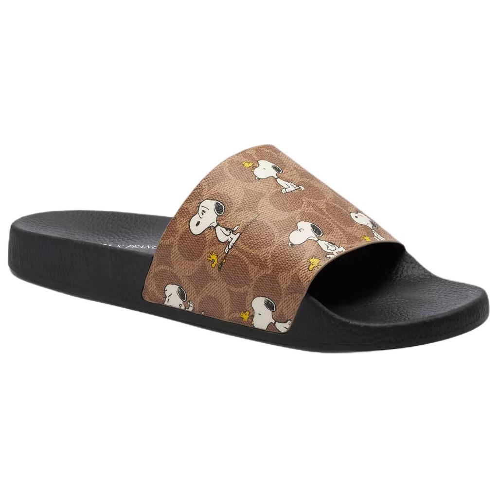 Coach Peanuts X  Round Toe Snoopy Print Slide Sandals Men Footwear Brown CBR44-TN2