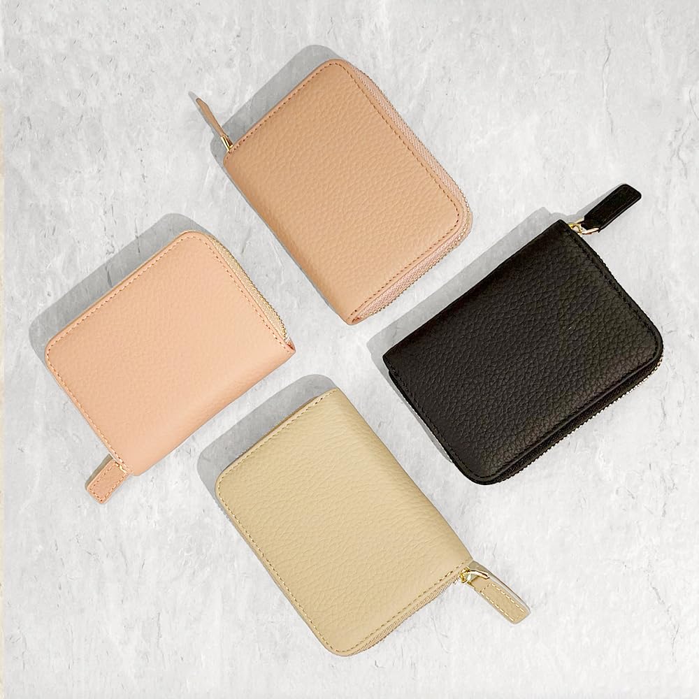 fancywonderland Mini Genuine Coin Card Large for Men and Women Wallet, Leather, Purse, Case, Capacity, Anti-Skimming, (Black)