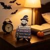 Artistic Halloween Desk Decor Reading Ghost Figurine Wooden Desktop Ornaments Vintage Unique Gothic Room Statue with Stand for Home Tabletop