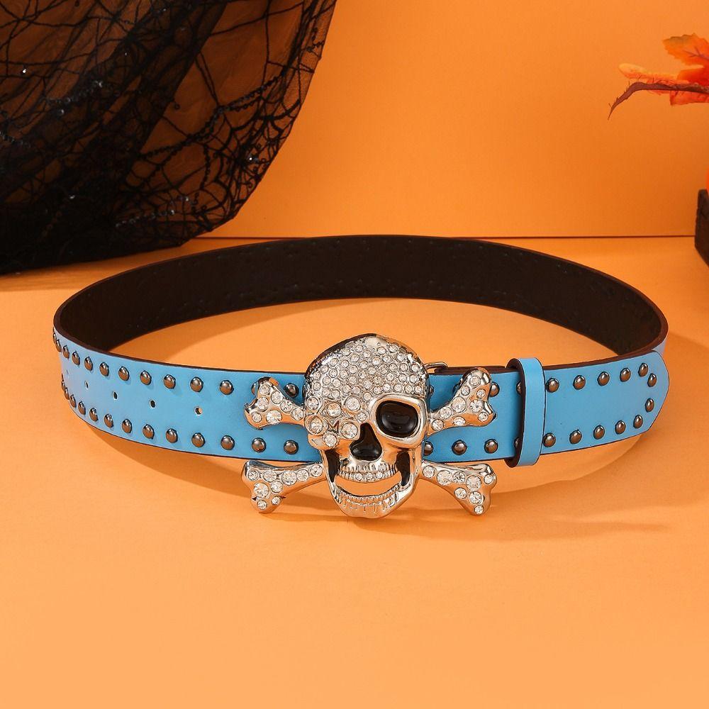 Skeleton Rivet Belt Youth Pu Waistbands Elegant Rhinestone Skull Belt Dress Decoration
