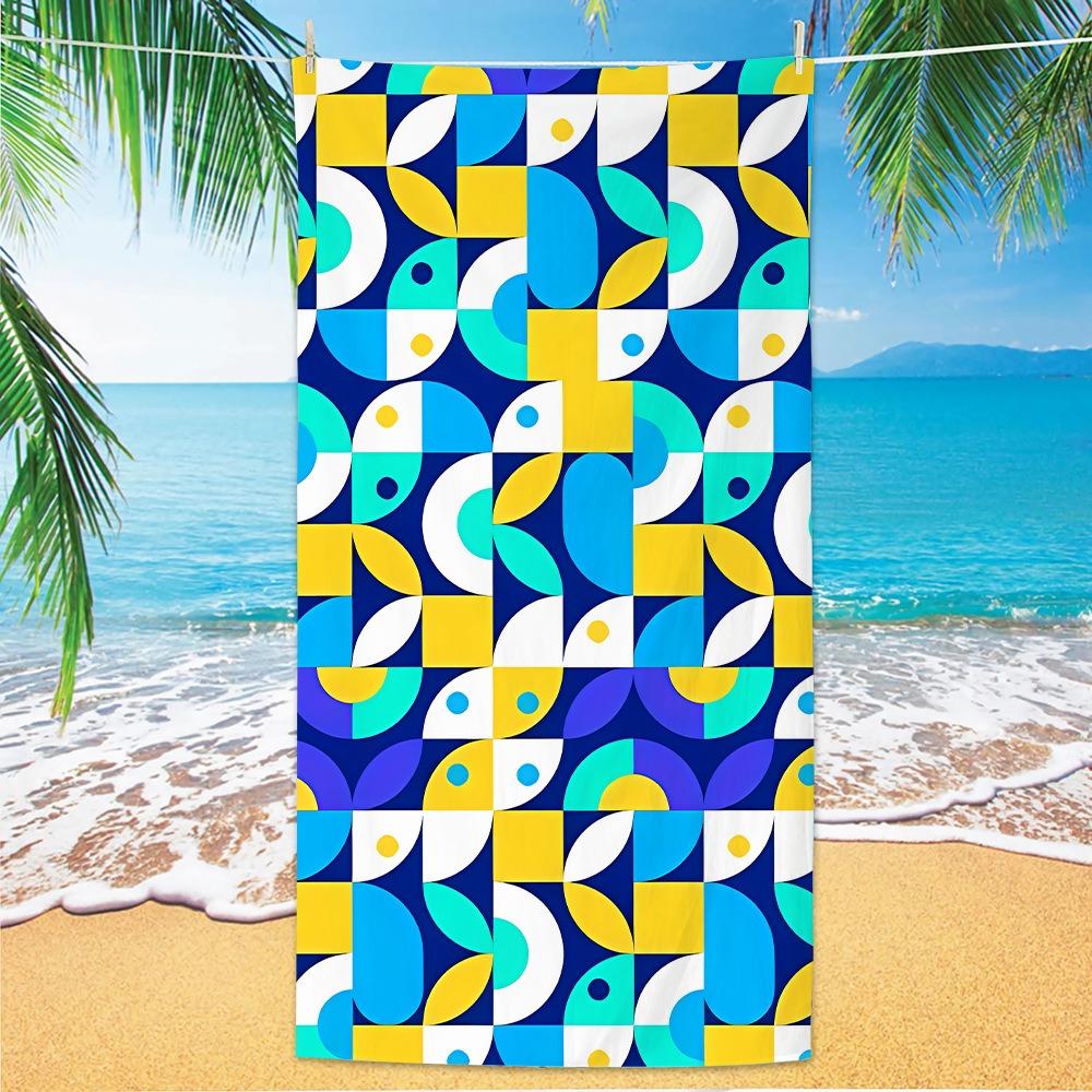 Abstract Geometric Pattern Polyester Beach Towel Bauhaus Style Quick Dry Sand Free Bath Towel for Summer Pool Travel Vacation