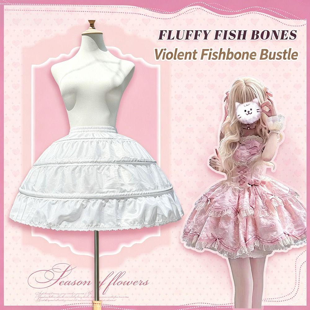 Fashion Lolita Petticoat White With Hoop Ball Gown Petticoats Adjustable Breathable Crinoline Skirt Party Dress