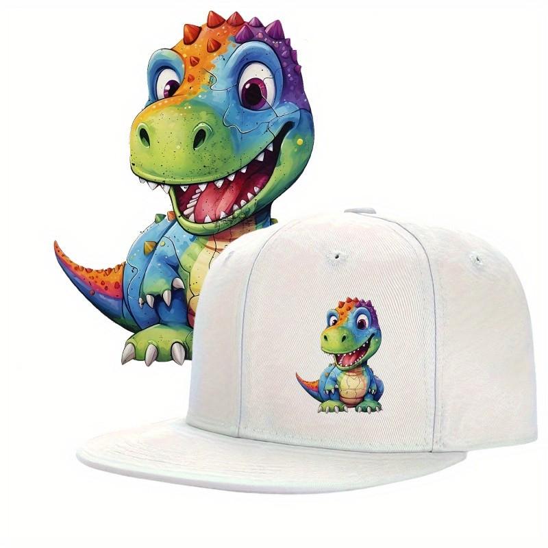 Rainbow Dinosaur Print Flat Brim Cap Polyester Breathable Casual Snapback Hat Unisex Adult One Size
