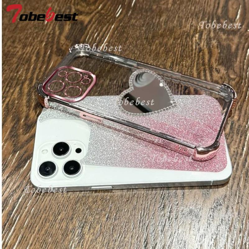 Glitzer Stoßfest Verchromung Liebe Spiegel Armband Hülle für iPhone 17 Air 16 16E 15 14 Plus 13 11 11 Pro XS Max XR X Silikonhülle