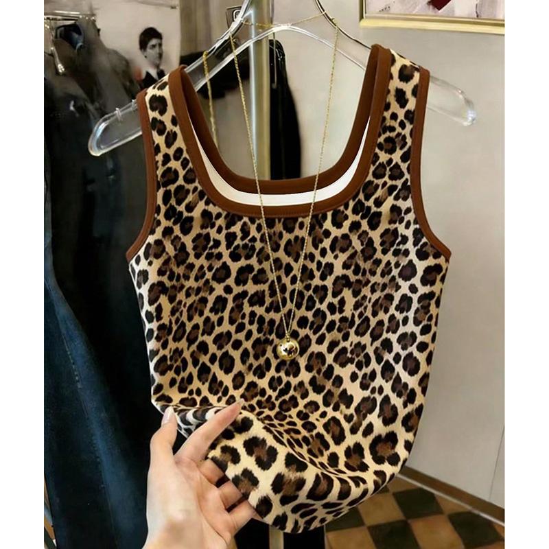 Modisches Damen Leopard Print Quadratischer Ausschnitt Trägertop Y2K Schlank Ärmellos Cami Top Spicy Girl Streetwear Sommer Lässig Basic Weste