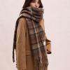 Plush Plaid Wool Scarf Mohair Long Shawl Elegant Winter Cashmere Scarves  Student