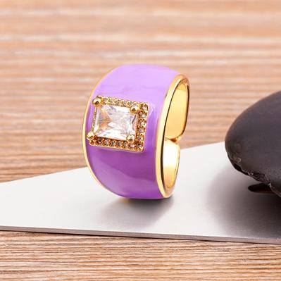 

Nidin High Quality Multicolor Enamel Dripping Oil Zircon Open Ring For Women Adjustable Gold Plated Chunky Finger Rings Gift фіолетовий