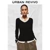 UR 2025 Autumn Women's Solid V-neck Knit Sweater