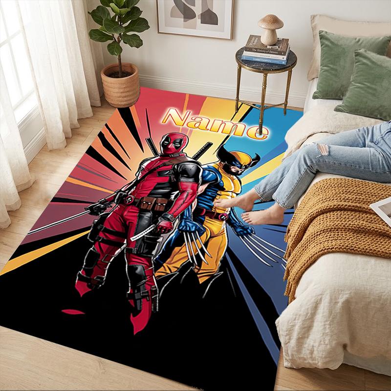 Personalized Name Deadpool Armor Living Room Non-Slip Area Rug Soft Carpet for Bedroom Kids Playroom Sofa Office Home Decor Doormat