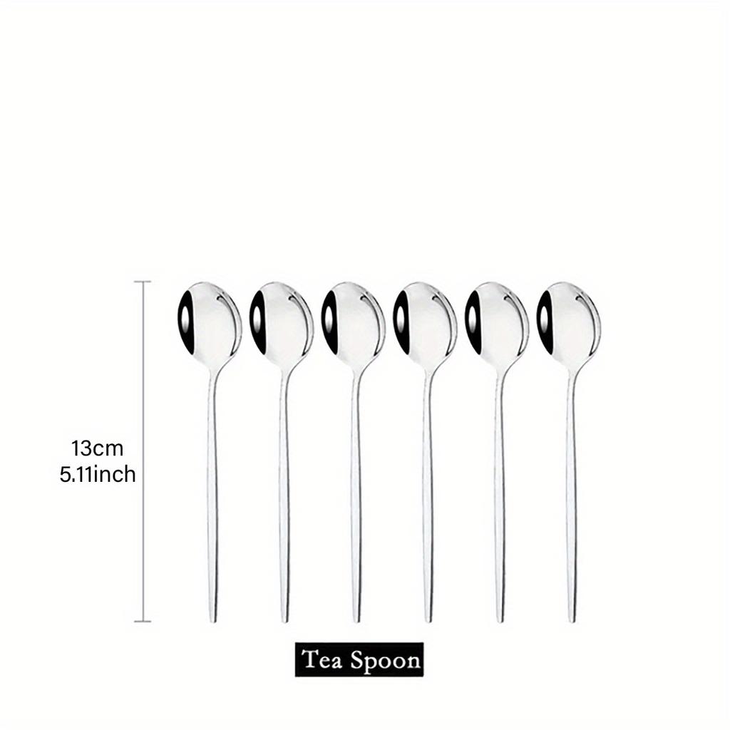 6Pcs Stainless Steel Teaspoon Set - Colorful Flatware for Cake, Fruit, Dessert, Coffee, and Snack