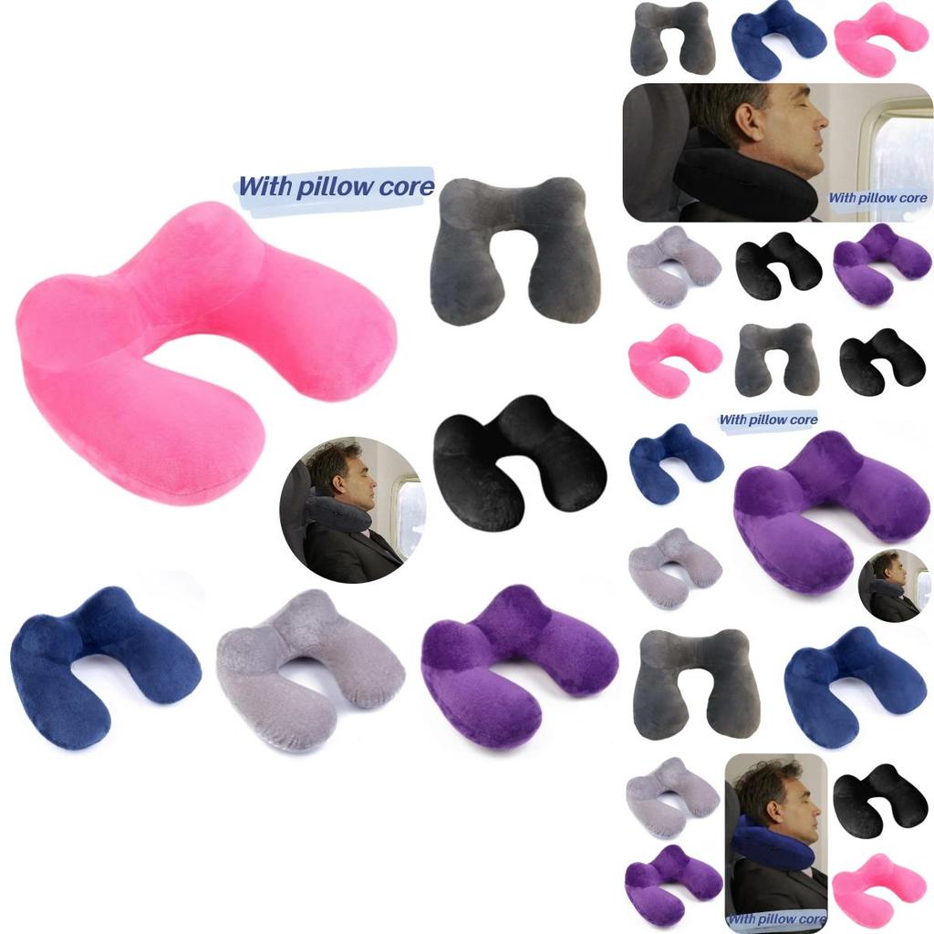 U-shaped Inflatable Neck Pillow Set For Travel With Camel Hump Design Soft And Comfortable