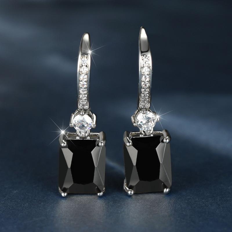 Wish explosive platinum micro-inlaid zircon square diamond quadrilateral stud earrings couple light luxury temperament jewelry