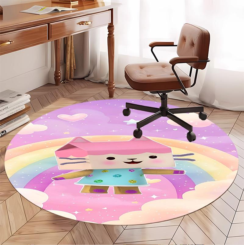Gabby's Dollhouse Pattern Round Rug, Indoor/Outdoor Mat, for Picnic, Gameroom, Bedroom, Office, Living Room, Home Decor Carpet, Birthday Gift