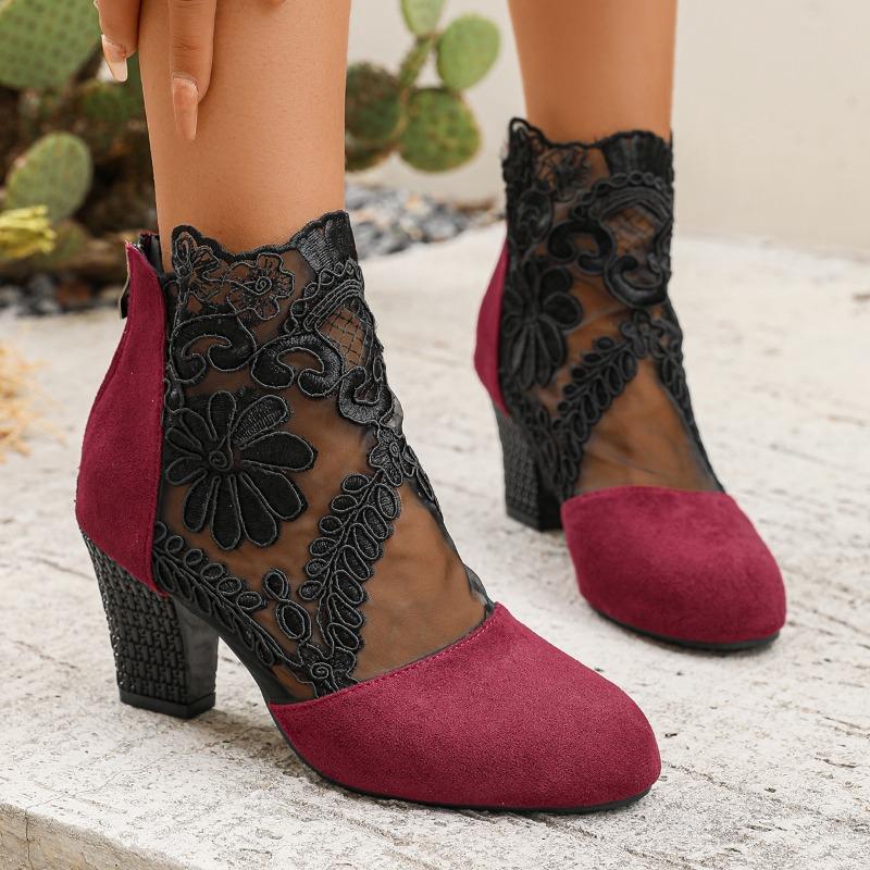 New Women's Lace Heeled Shoes Fashion Mesh Ladies Roman Sandals Breathable Ladies Shoes Elegant Ladies Pumps Sandalias De Tacón