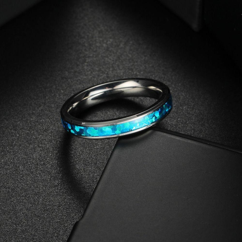 2PCS Stainless Steel Stainless Steel Wedding Ring Blue Opal Inlay Men Wedding Band Wedding Ceremony