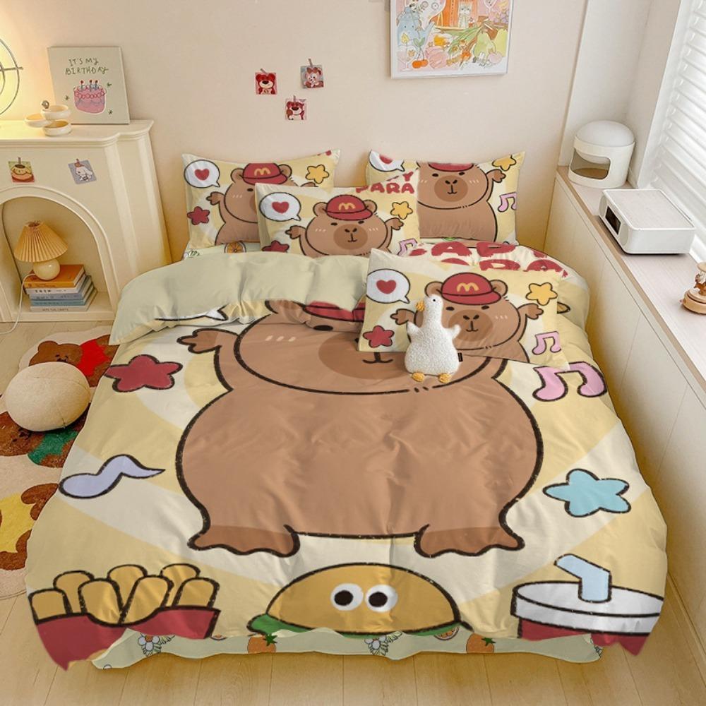 Motivo capibara dei cartoni animati, Set di biancheria da letto in microfibra, Biancheria da letto per bambini con cerniera, Decorazione per la stanza, Copripiumino per adolescenti e adulti, Set da 3 pezzi