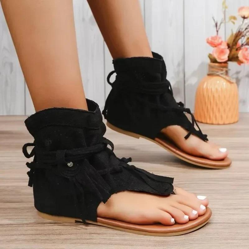 Fashion Women Sandals 2025 New Summer Bohemia Flat Sandals Women Flip Flops Gladiator Vintage Shoes for Woman Fashion Beach Flat Sandals