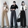 f! 0g fleece wide-leg pants autumn and winter three-dimensional hemming split fork high waist loose casual sports pants