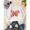 European sizes Girls Soft Crewneck Sweatshirt Pink Orange Butterfly Print Pattern, Casual All-Match for Fall Winter, Ideal Present.