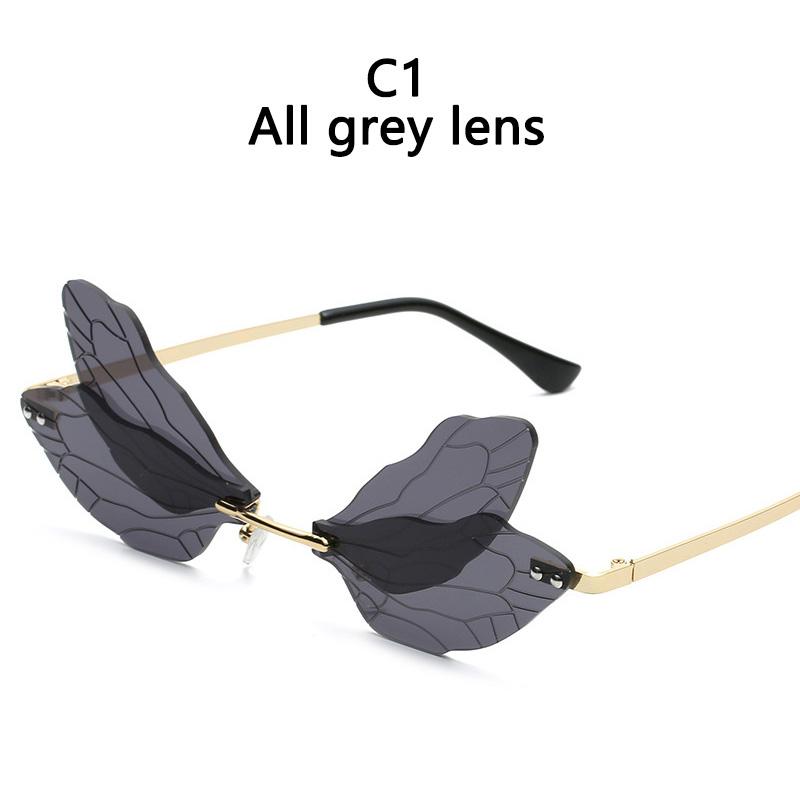 1PC Rimless Dragonfly Wing Sunglasses Vintage Clear Gradient Ocean Lens Sun Glasses Shades UV400 Fashion Party Accessories