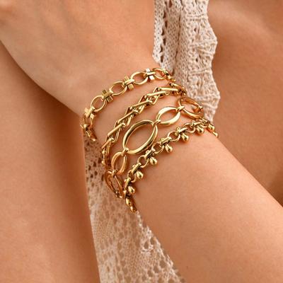 Chunky Stainless Steel Chain Bracelet For Women, Gold Plated Stackable Link Bracelet Wristband, Waterproof Jewelry