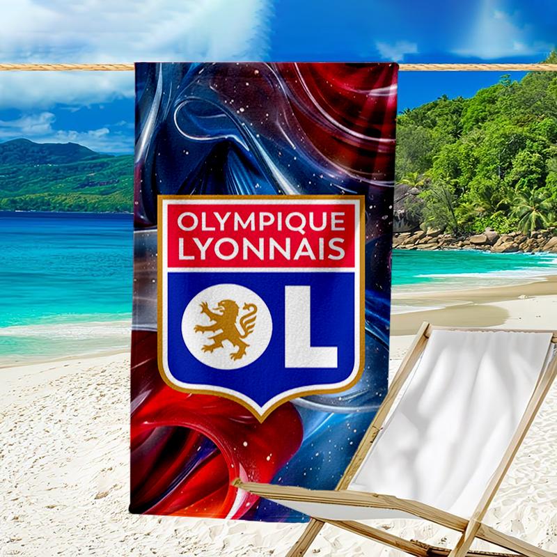 Olympique Football Crest Beach Towel - Soft, Absorbent Microfiber, Lightweight, Ideal for The Beach, Parties, Travel, Camping fan gifts