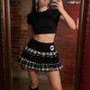 Fustă de vară punk stil întunecat cu imprimeu carouri schelet strat dublu cu volane