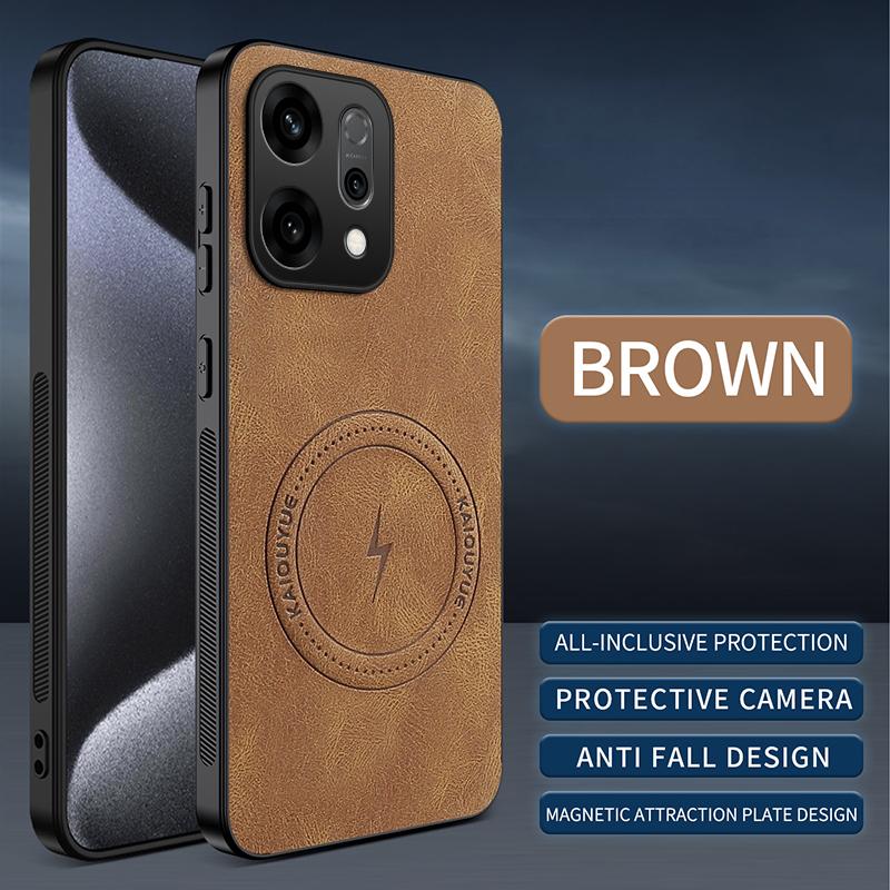 Magnetic Case For Oppo Reno 14 Pro Reno14 F 14 FS 5G MagSafe Napa-textured PU Silicone Leather Back Cover Shockproof Bumper