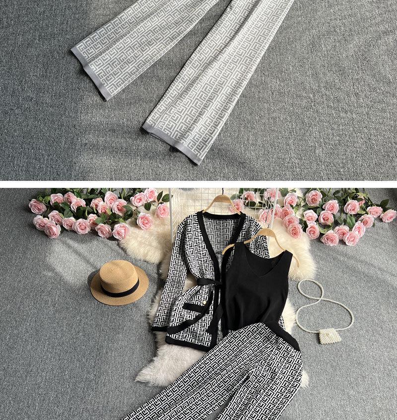 Chic Women's V-neck Cardigan & High-waisted Wide-leg Pants Set