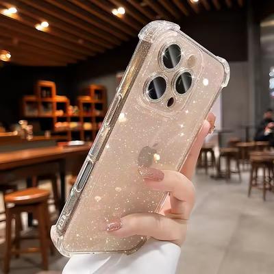 Coque de Luxe à Paillettes Bling Transparente en Silicone pour iPhone 16 15 14 13 12 11 Pro Max Plus X XR XSMax 16E Placage Airbag Antichoc Housse TPU