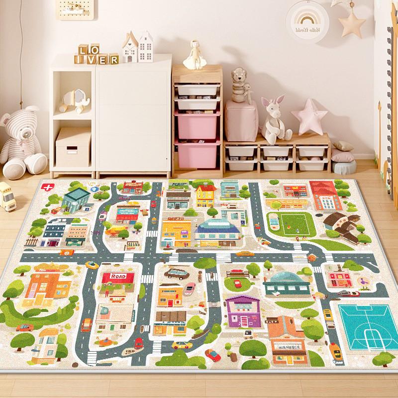 Children Traffic Road Play Living Room Carpet Decoration Home Non-slip Soft Rug Bedroom Bedside Foldable Plush Floor Mat Tatami
