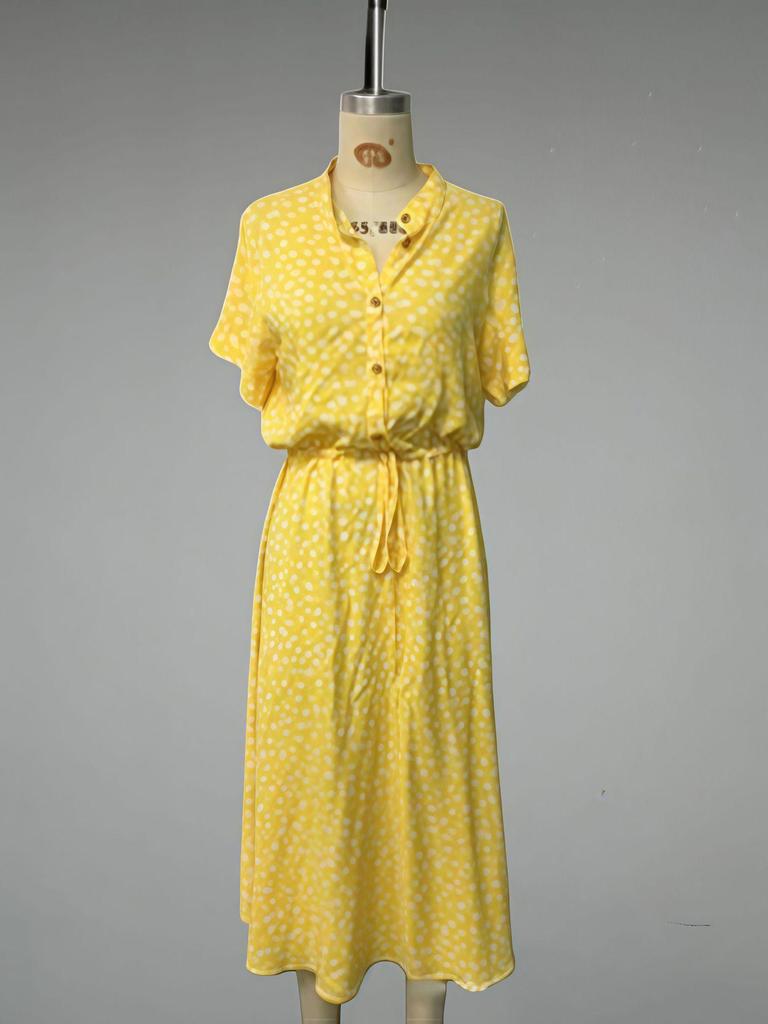 Polka Dot Floral Lace-Up Casual Beach Dress - Women's Long Vacation Style